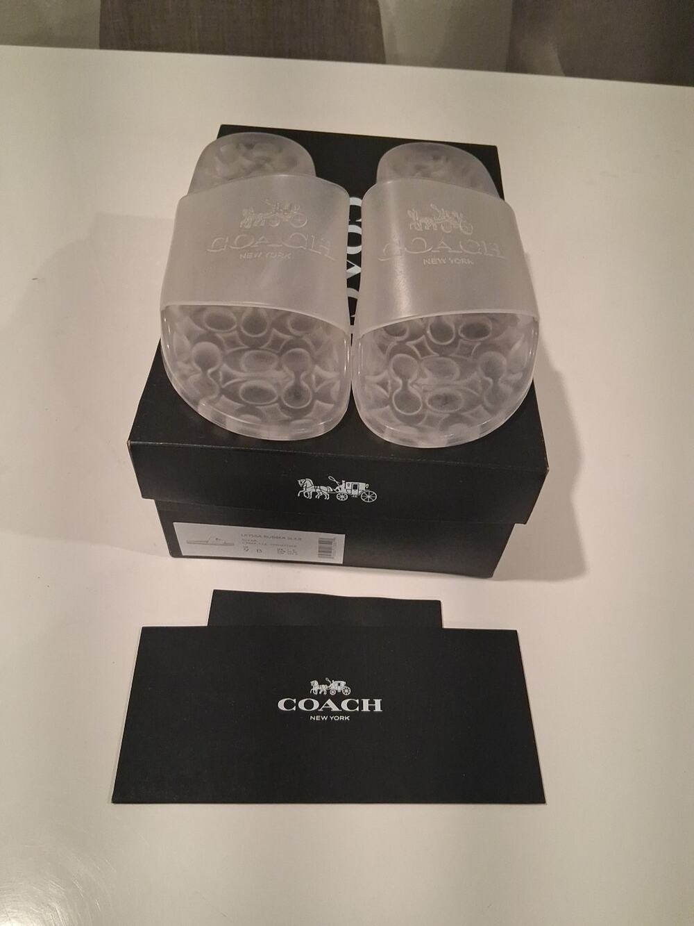 New Coach Ulyssa Rubber Slides Clear Transparent Monogram Sandals Women’s Size 9